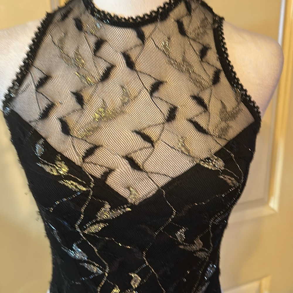 Black very sexy bodysuit lace embossed w/silver pull on PERFECT CONDITION